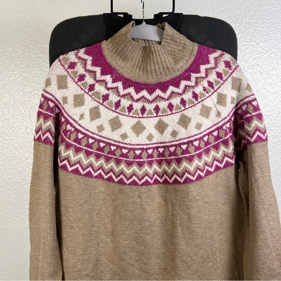 Tahari | Cowl Neck Sweater - Tan and Purple - Picture 2 of 10